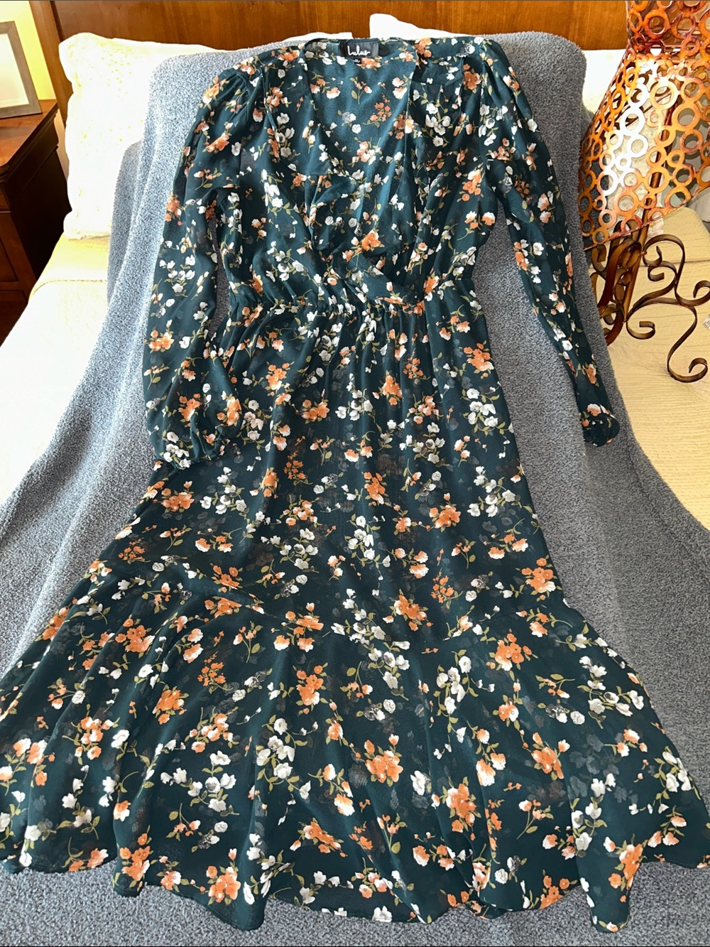 Lulu's Forest Green Floral Long Sleeve Maxi Dress